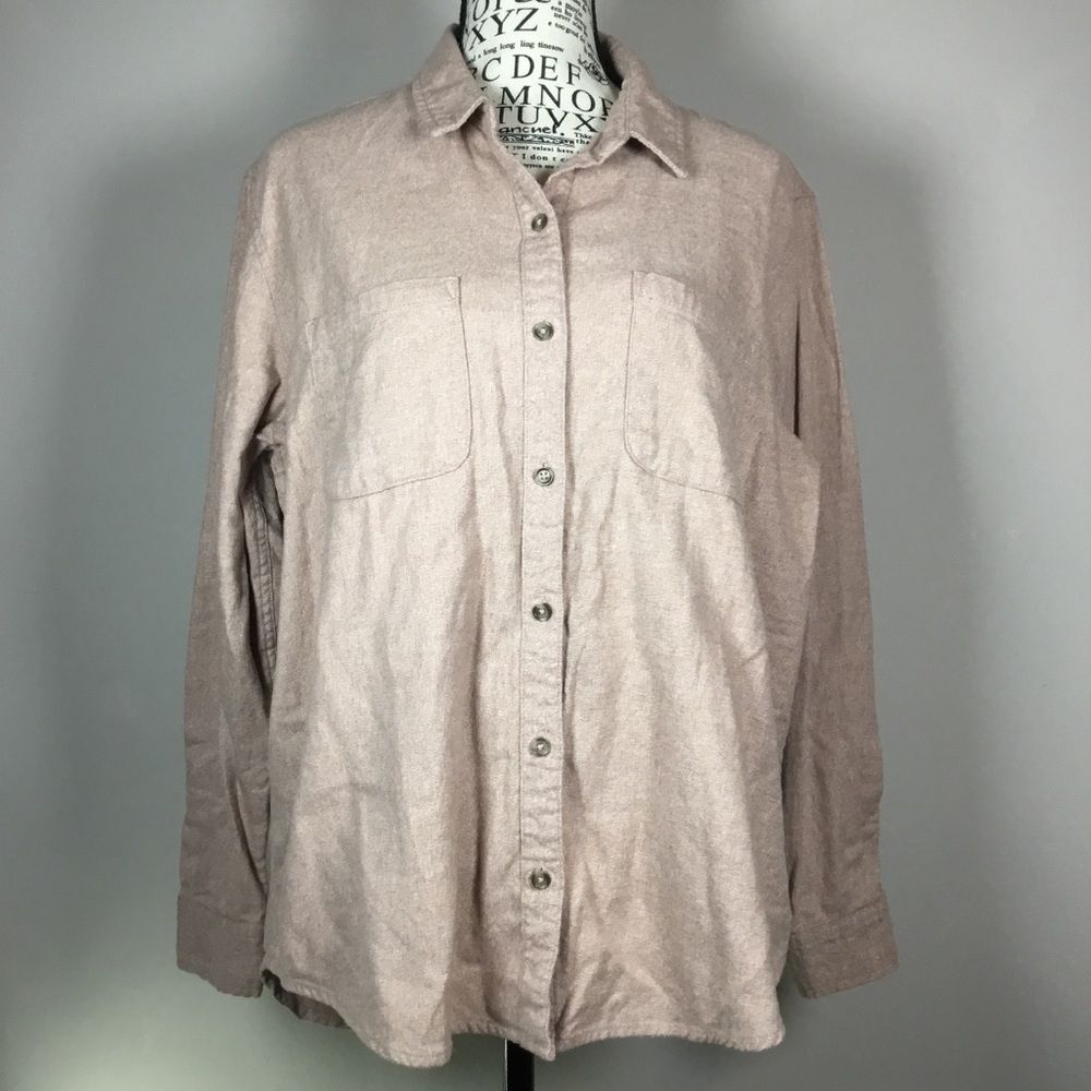 Pink cream button down shirt 100% cotton western Cowgirl cabincore winter sz M